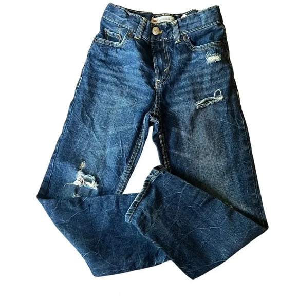 Levi’s 502 tapered distressed jeans youth 7X adjustable waistband blue denim - Picture 7 of 10